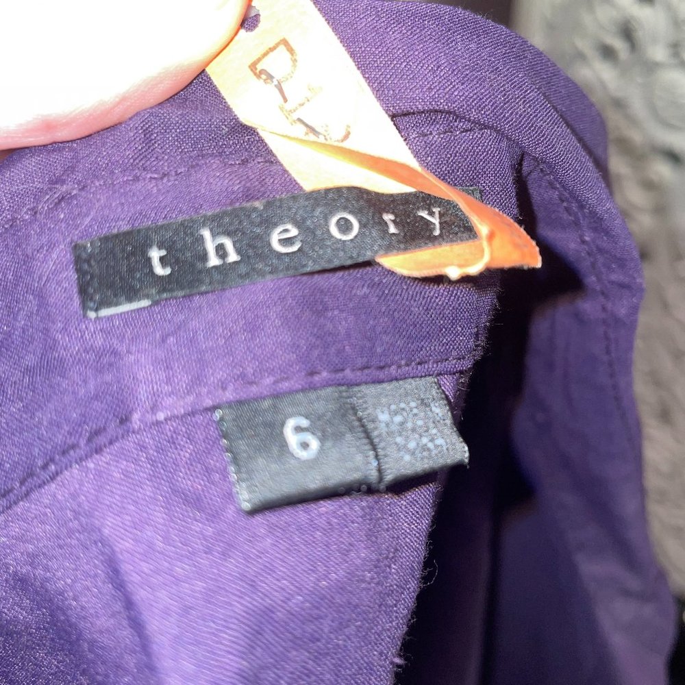 Theory Pleated Waist Dress in Purple Linen - Picture 5 of 6